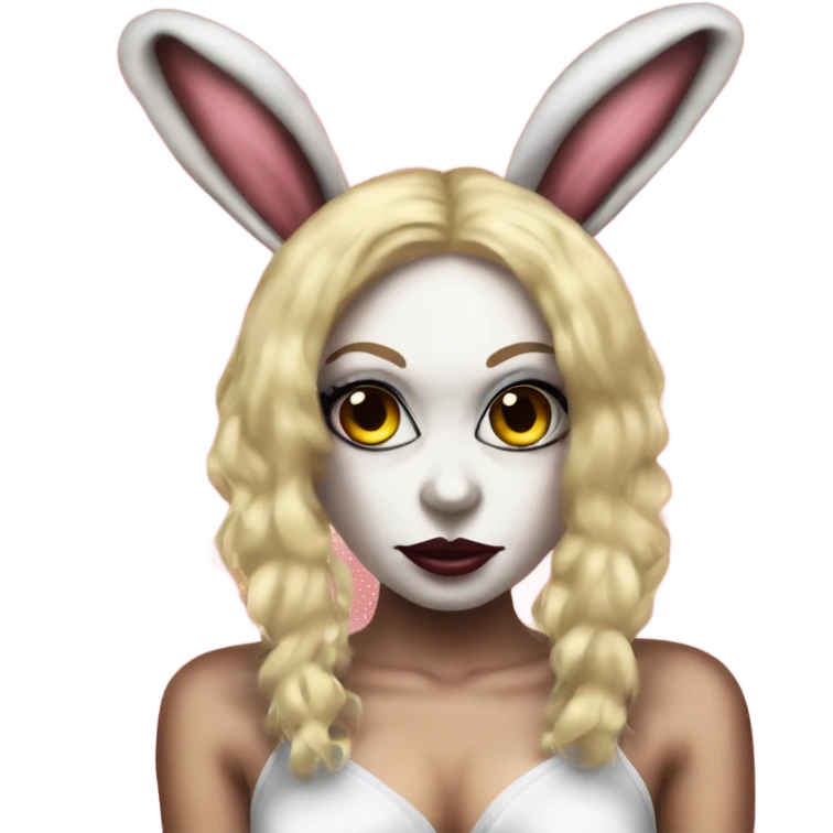 Creepy Blonde Go-go dancer white face Enid Sinclair wearing big floppy bunny ears  emoji