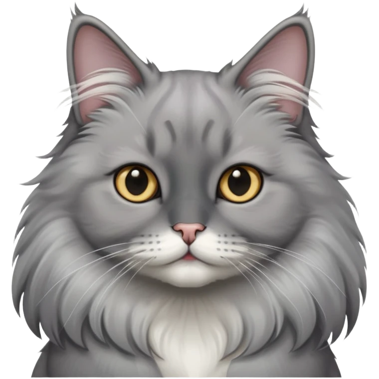 Gray tuxedo cat long hair with a black a black nose emoji
