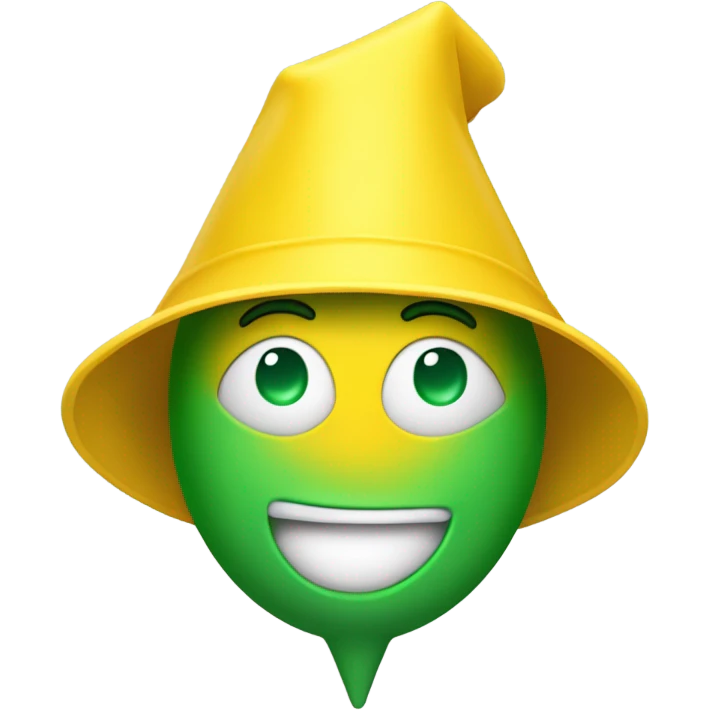 the classic yellow emoji on whatsapp looks crazy, he has an inverted plastic funnel on his head, this funnel is worn on his head as a hat. The thin end of the funnel is pointing upwards emoji