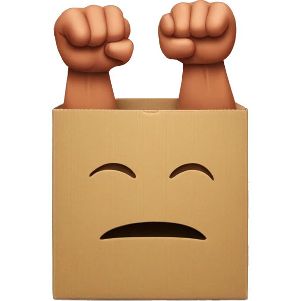 cardboard box with muscles arms emoji