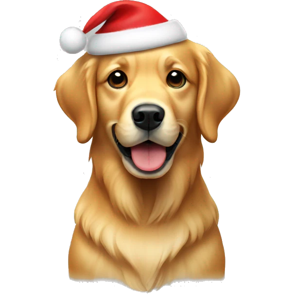 A golden retriever dog wearing a Santa hat emoji