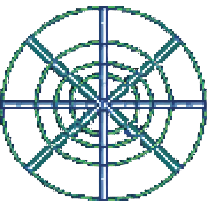 network in a circular blue form with non-blue boxes at intersection points emoji