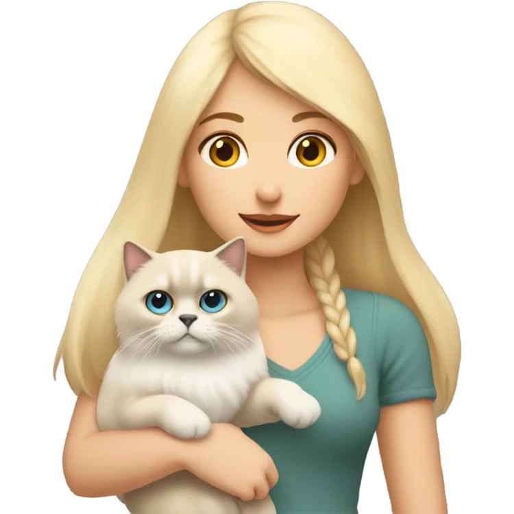A blonde girl with a Himalayan cat in her arms ￼ emoji