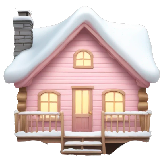 light pink cabin with snow with lights  emoji