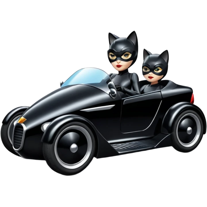 Hot rod comical Cat Woman’s stealth burglar sporty futuristic pursuit mobile two seater car (reclined seating position) emoji