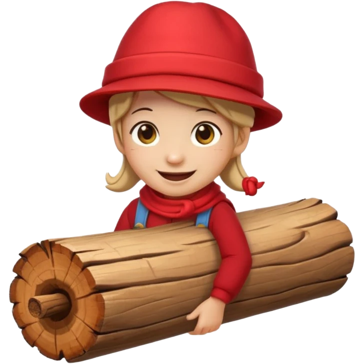create a small, clean and expressive emoji in the style of Discord emojis, featuring the Catalan ‘Cagatió’ (Tió de Nadal). The emoji should show a cute wooden log with a friendly smiling face, wearing the traditional red ‘barretina’ hat, with small simple legs emoji