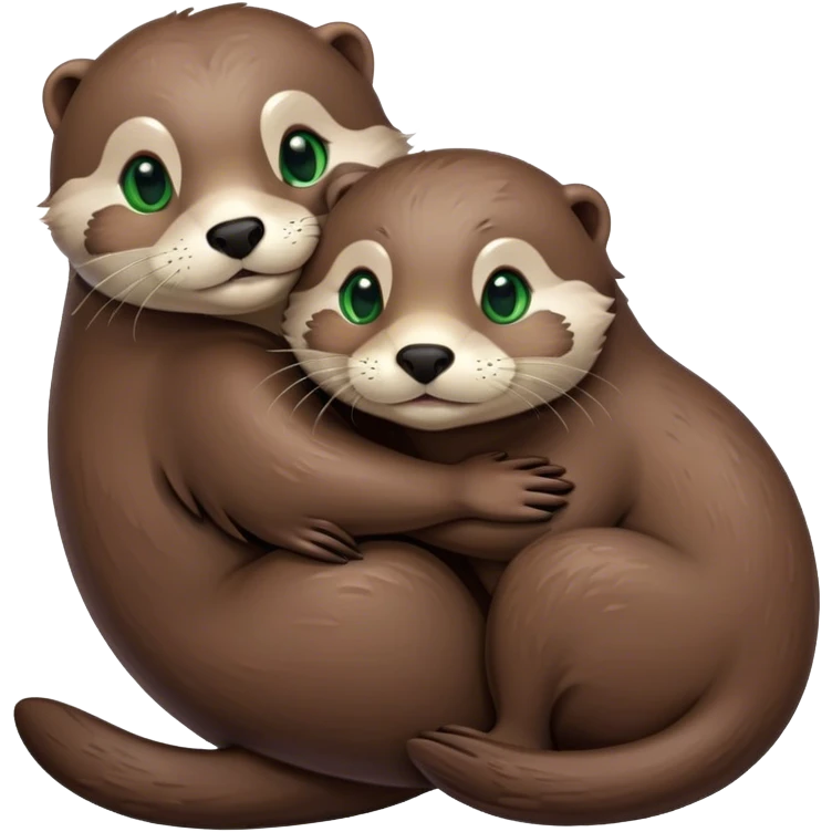 Otter with green eyes and an otter with brown eyes higging emoji