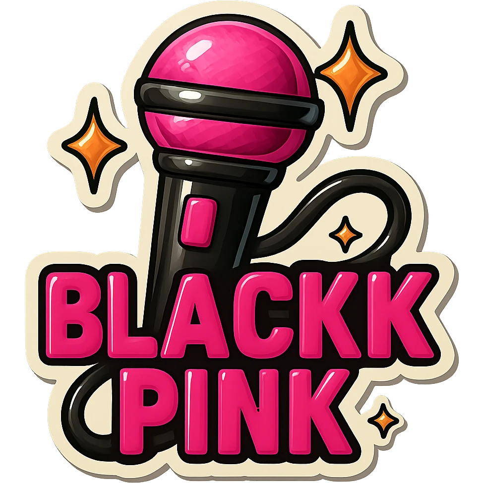 Add a BLACKPINK logo to this retro sticker style object, keeping the playful, bold, and vibrant look. emoji