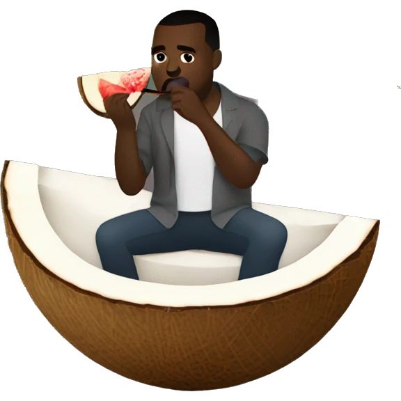 kanye west drinking from a coconut shell with a straw and a little umbrella emoji