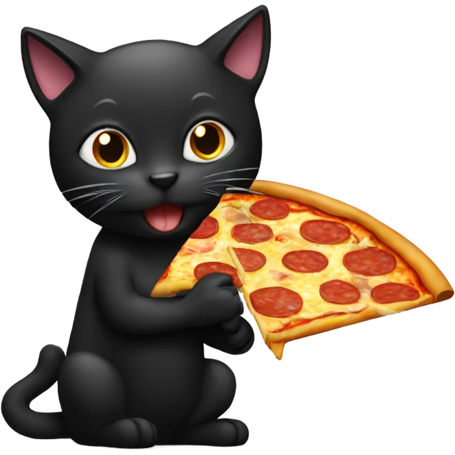Black cat eating a pizza emoji