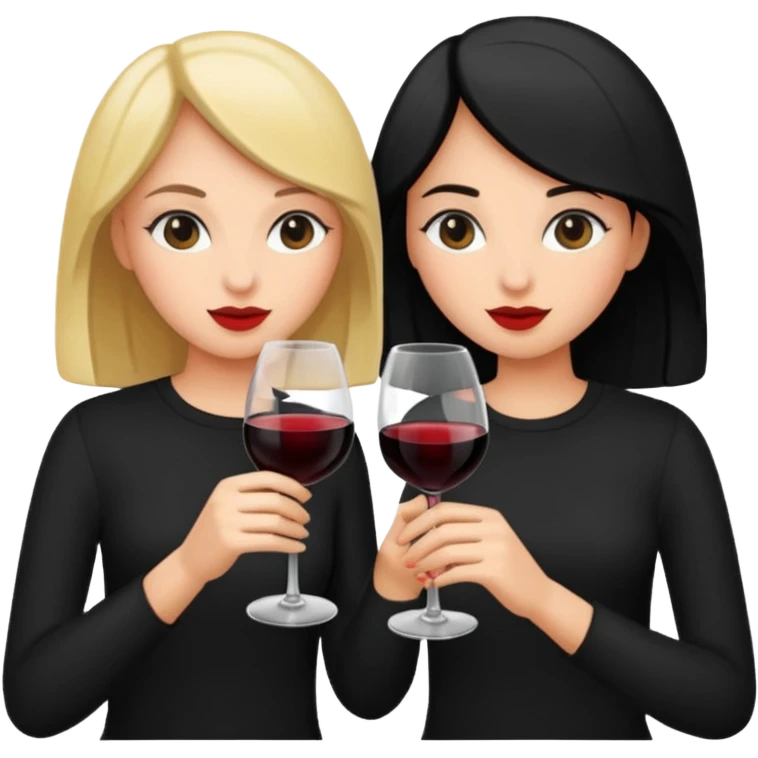 2 girls in black drinking wine emoji