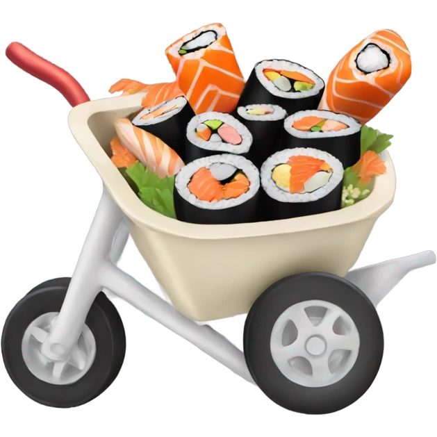 A wheelbarrow overflowing with sushi emoji