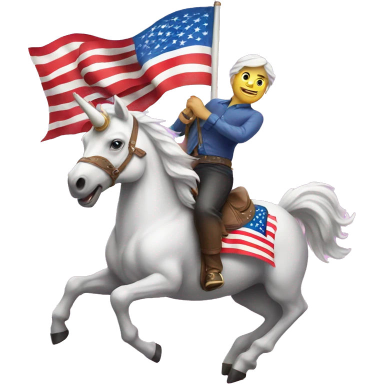 Man riding unicorn with American flag emoji