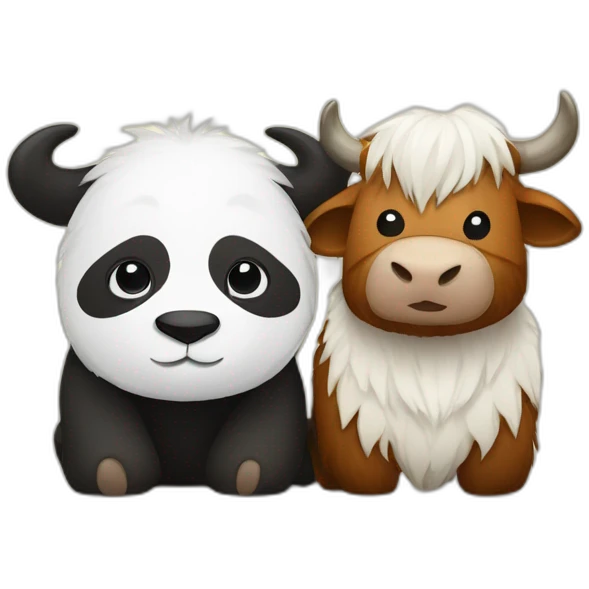 Panda and highland cattle cuddling emoji