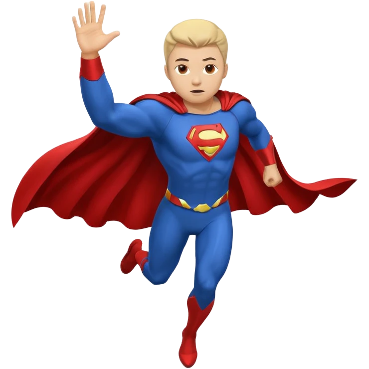 flying superhero in a blue suit with a developing cape emoji