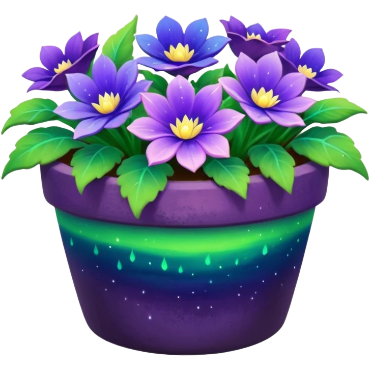 aurora borealis Painted flower clay pot of aurora borealis Colored Petalled Flowers, emoji