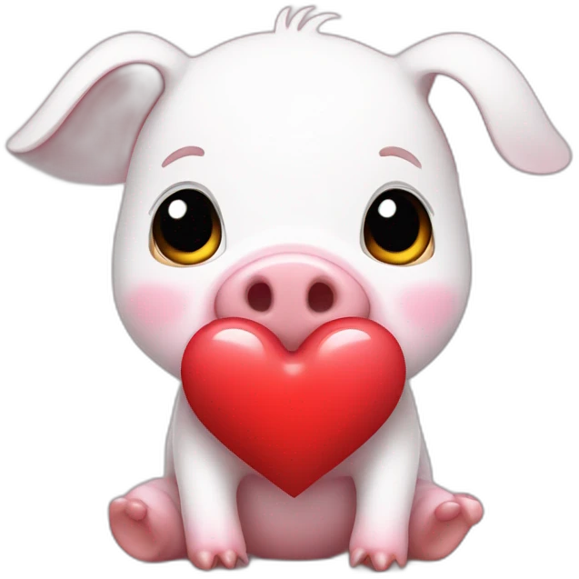 A pink baby pig with a white t-shirt on which there is a red heart, emoji