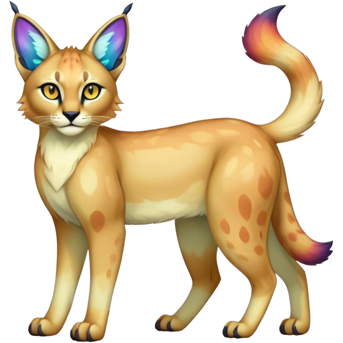 An iridescent transparent luminescent colorful fantasy-lynx-caracal-serval-fakemon-creature-hybrid full body emoji