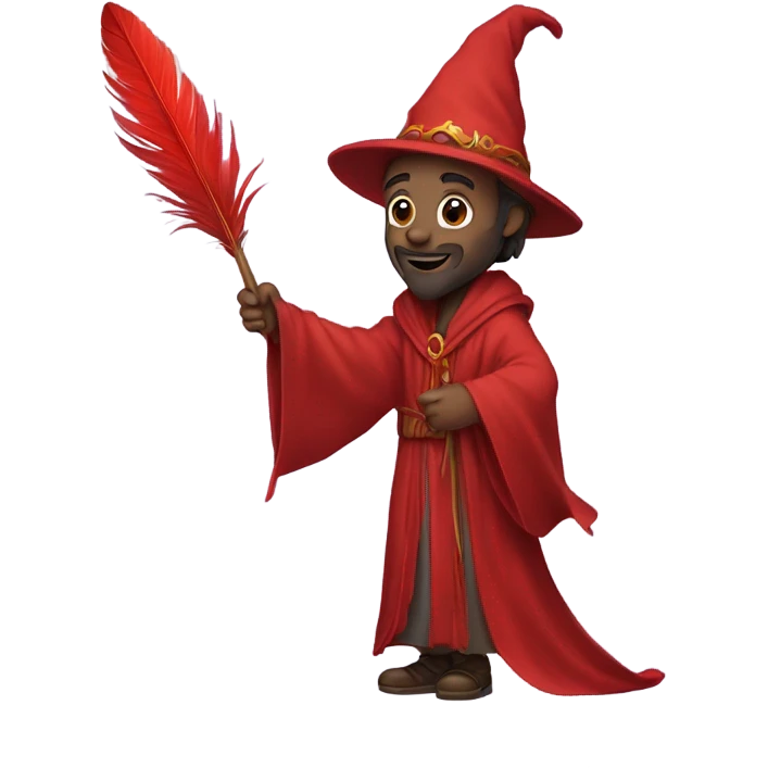wizard holding a red feather emoji