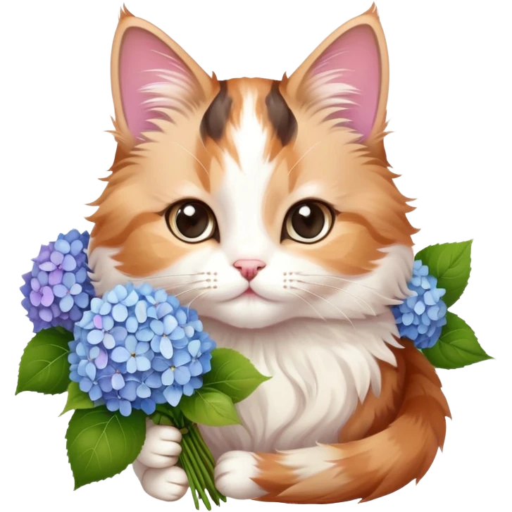 Cute cat with bouquet of hydrangeas  emoji