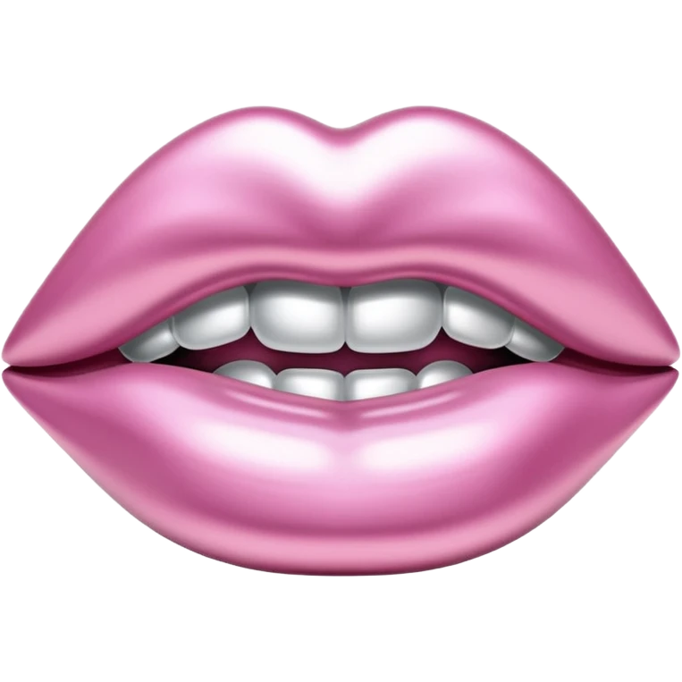 female lips emoji, smooth liquid metal chrome surface, sculpted shape, high-gloss reflections, monochrome futuristic 3D style, isolated on white emoji