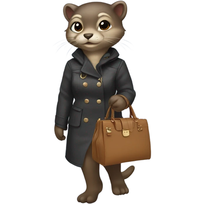An otter wearing cat ears holding a designer handbag and wearing knee high boots emoji