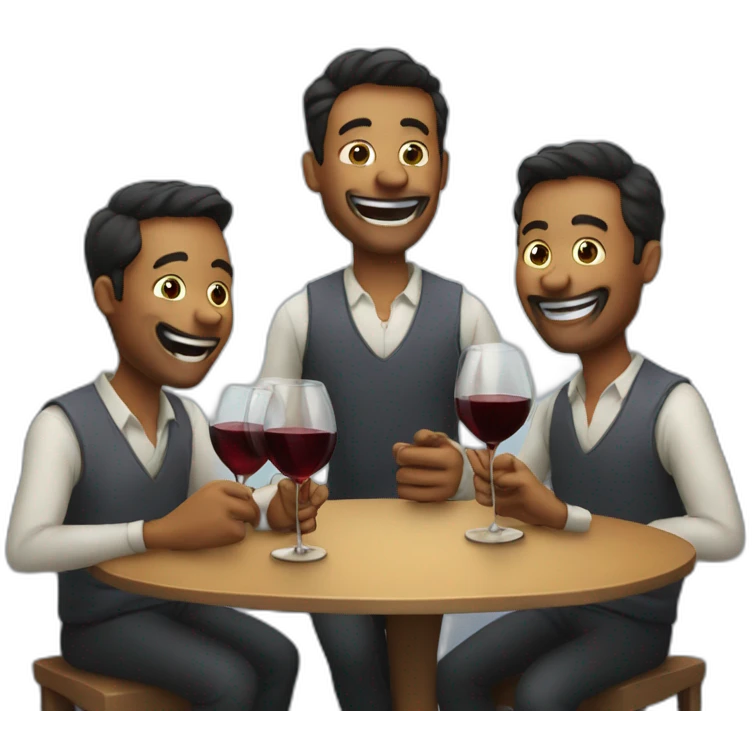 3 men drinking wine and joking emoji