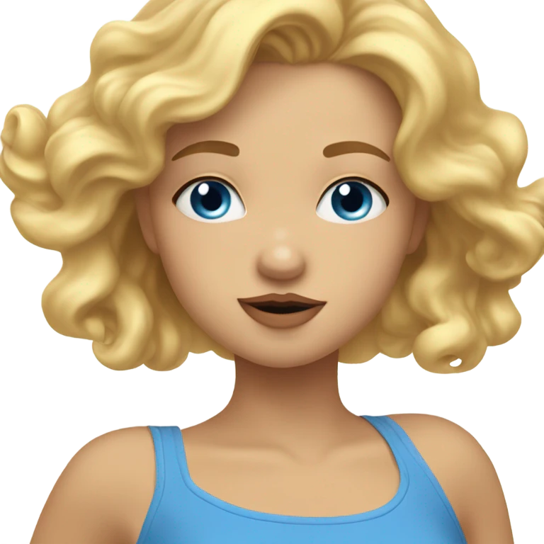 Girl with wavy blonde hair and blue eyes blowing a kiss emoji