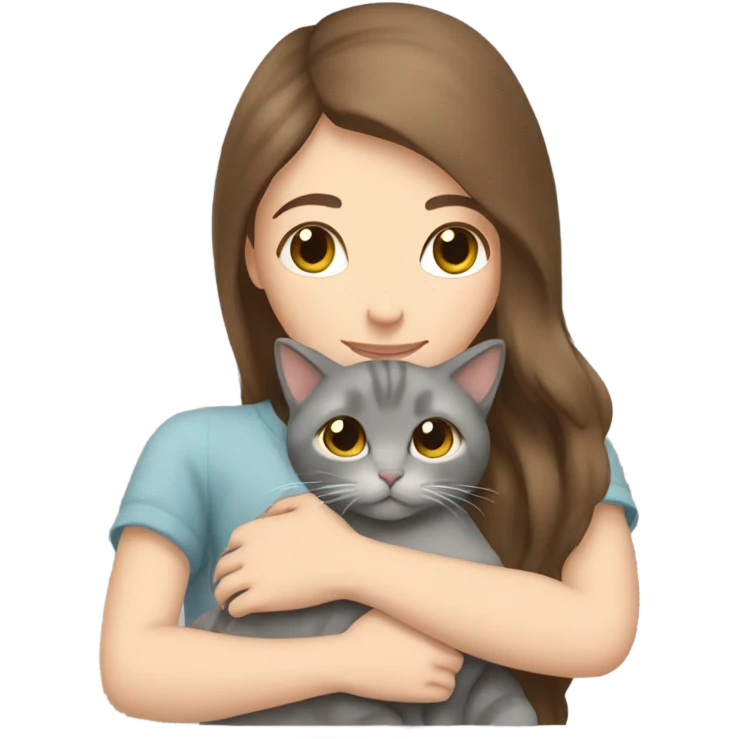  Brown hair white girl hug grey cat emoji