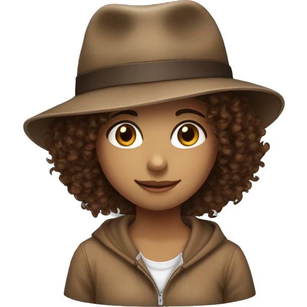 girl with brown curly hair, brown eyes, this hat 🎓 and next to it this animal 🐆 emoji