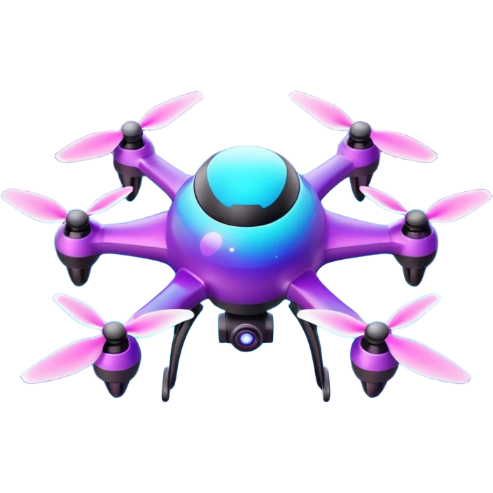 Galaxy drone emoji, cosmic purple blue gradient, glowing stars texture, neon propellers, 3D glossy, futuristic, transparent background. emoji