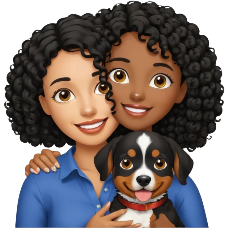 dark-skinned woman with curly hair holding an Entlebucher Sennenhund, clear expressions, simple background emoji