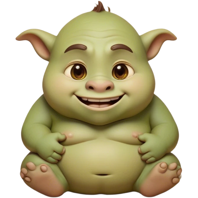 Cinematic Cute Ogre Portrait Emoji, with a surprisingly endearing, plump and huggable figure in soft earthy greens and browns, featuring big, kind eyes and a bashful smile, simplified yet irresistibly adorable, highly detailed with a soft glowing outline that captures the charm of a friendly giant who seems ready for a warm hug! emoji