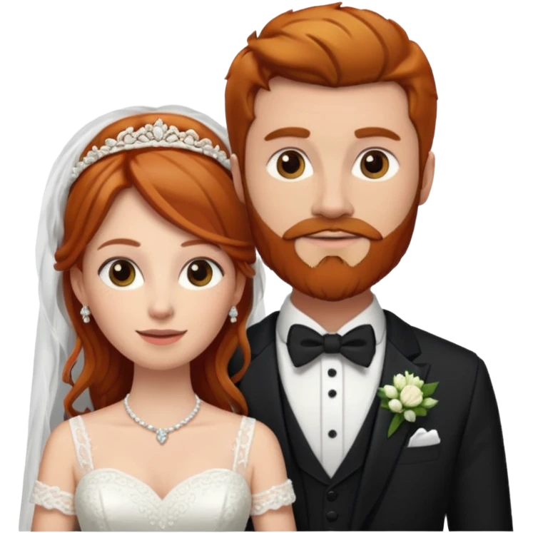 Ginger long hair bride and brown hair groom with beard emoji