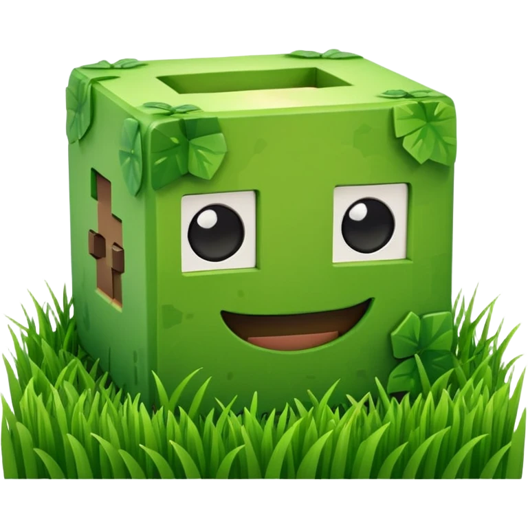 3D Apple style emoticons for Minecraft grass blocks, cube shaped with grass on top emoji