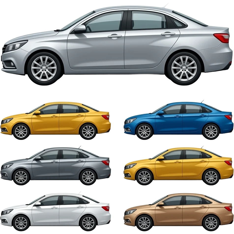 the lada vesta view of the car is fully visible only car cars on the diagonal cars on the diagonal below silver-colored side emoji