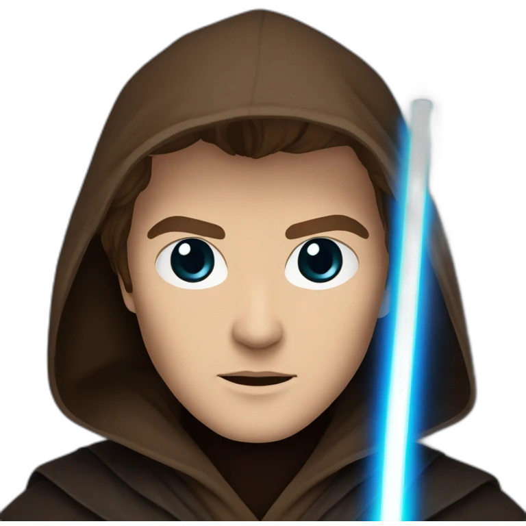 Dark side anakin skywalker (sith eyes) (brown hooded robe) (portrait, front facing) (blue lightsaber) emoji