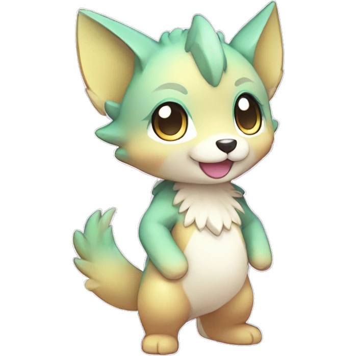 Cute Kawaii Chibi Anthro Sona Pretty Shiny Colorful Sparkly Fakemon Full Body emoji