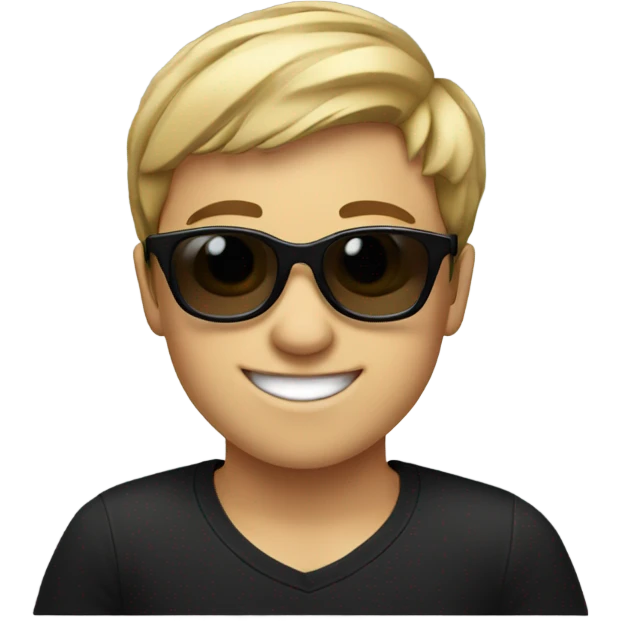 smiling boy in black shirt wearing sunglasses emoji