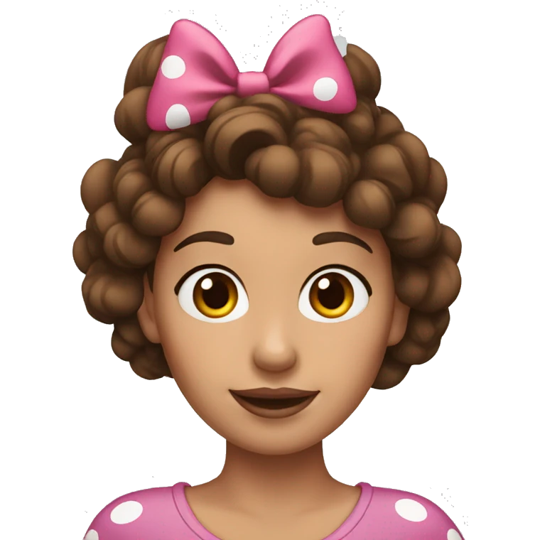 Woman with brown hair and Minnie Mouse ears emoji