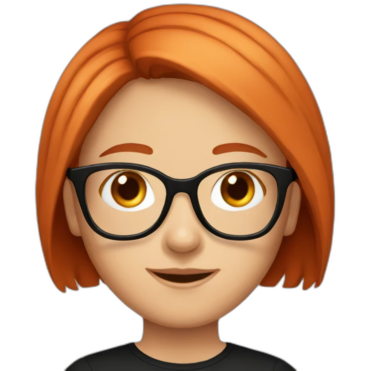 Red straight haired girl glasses black shirt emoji
