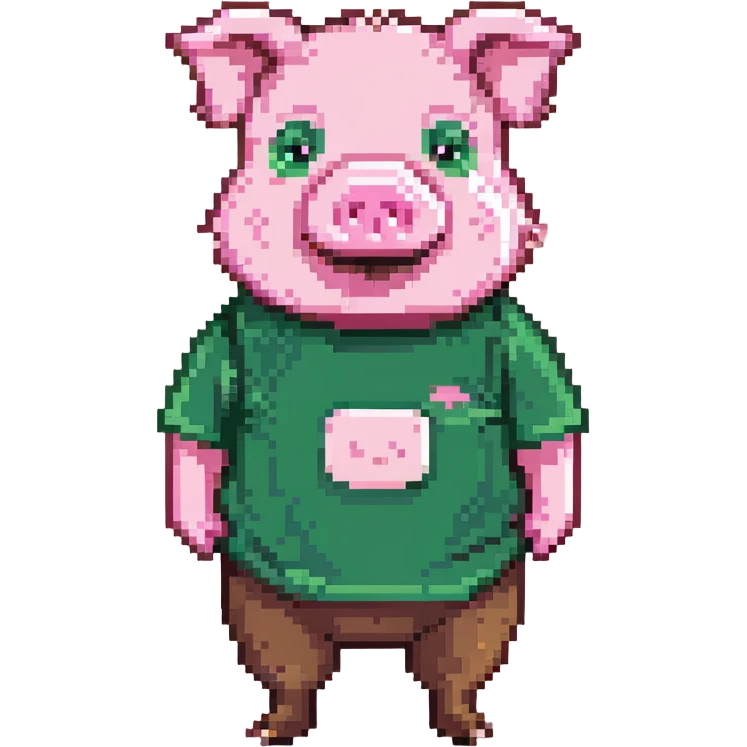 pig with a beard wearing a green T-shirt emoji