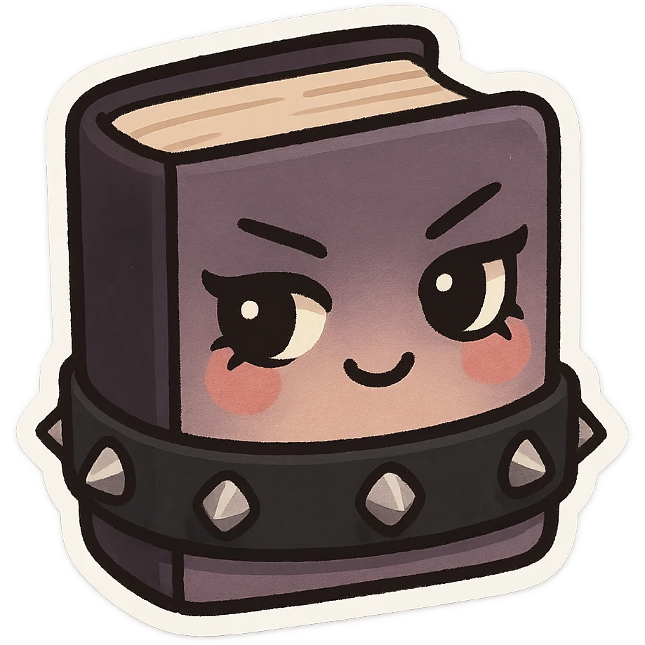 chibi sticker-style book with a studded bracelet and dark eyeliner, cute and exaggerated emoji