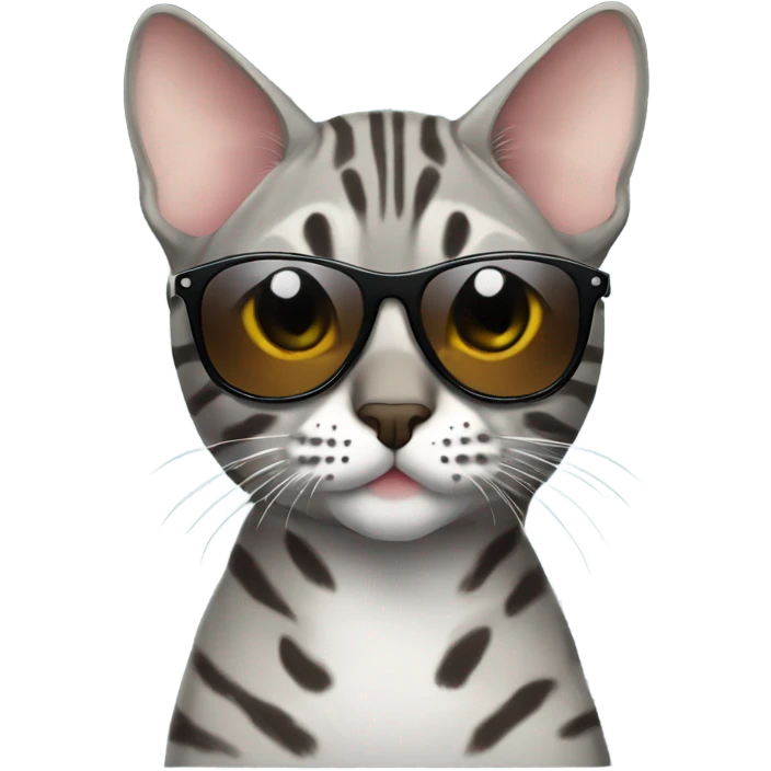 Make a grey bengal cat with cool sunglasses emoji