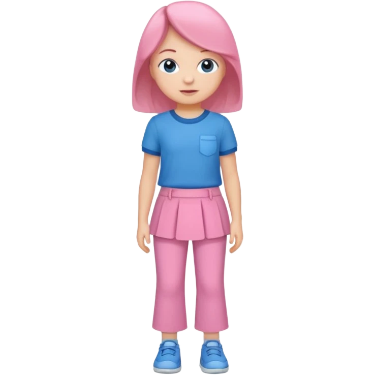 A young child with pants ☺️👖and a skirt and pink pants and blue shirt emoji