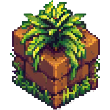 Minecraft grass block, square shape, brown and green, smooth, isometric emoji