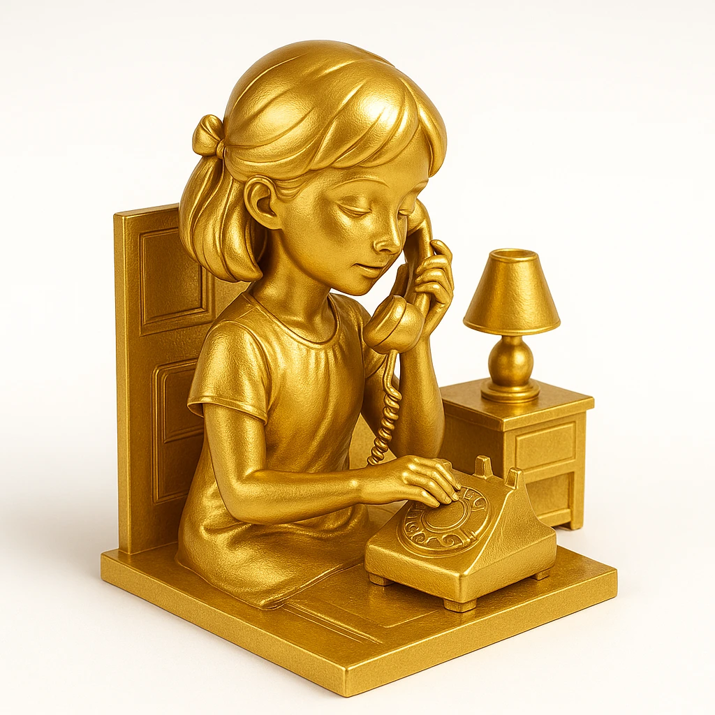 girl talking on telephone in her room emoji