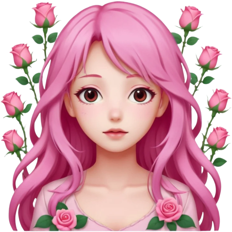 Gorgeous dreamy pastel pink anime lady roses with long hair emoji