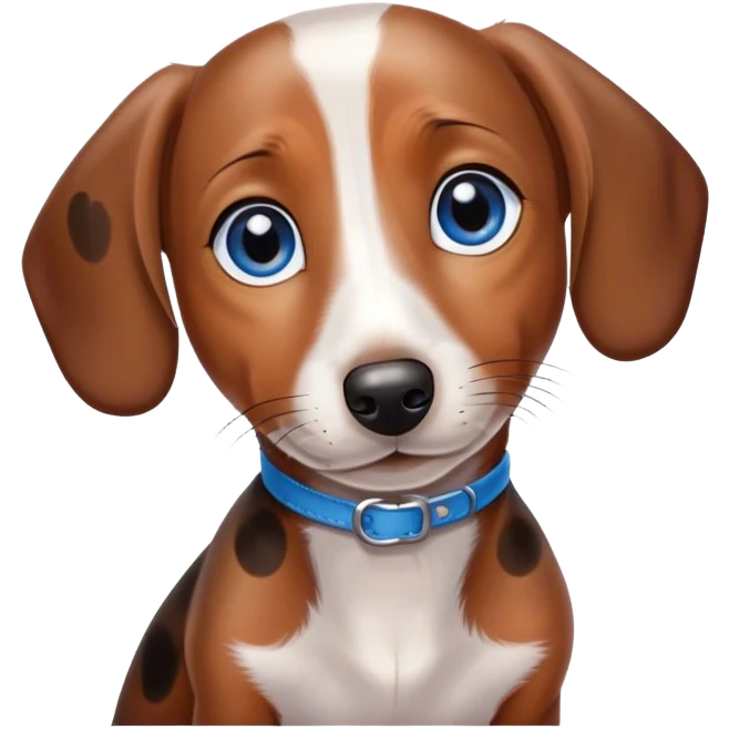 Small dachshund with brown and white spots and blue eyes emoji