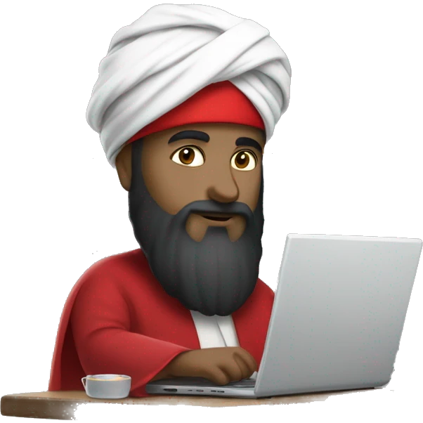 A caliph with turban and red clothes writing in a laptop emoji